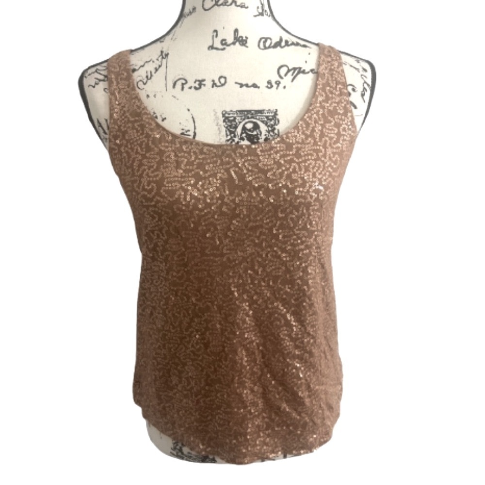 Talbots Brown‎ and Tan Sequin Sleeveless Tank Top Stretch Size medium